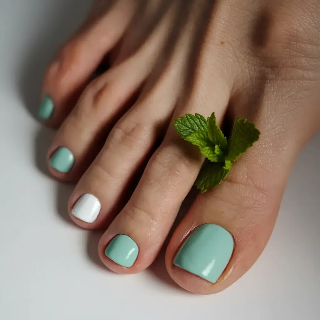 september toe nails Minty Fresh Meets Fall White