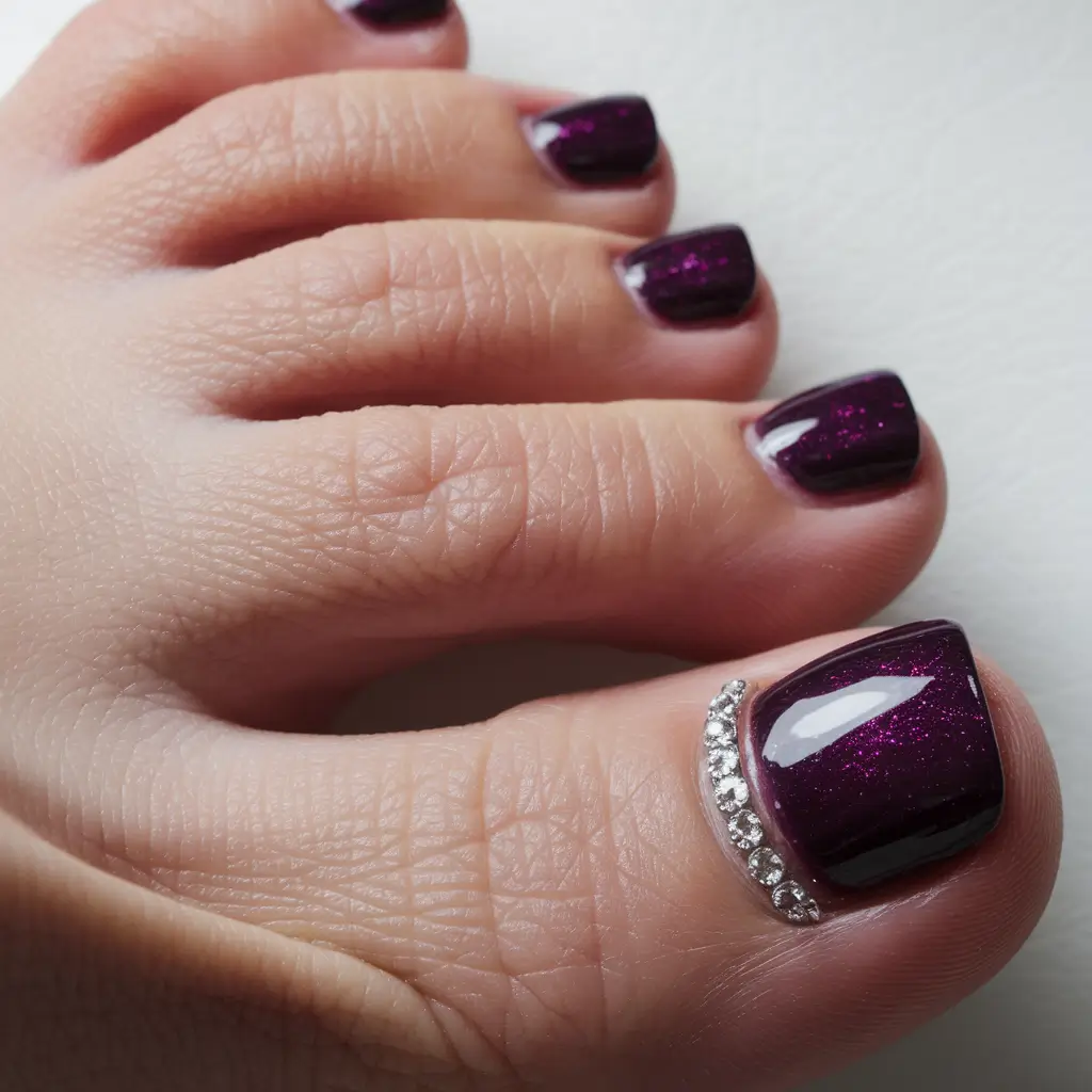 september toe nails Plum Luxe with Rhinestone Detail
