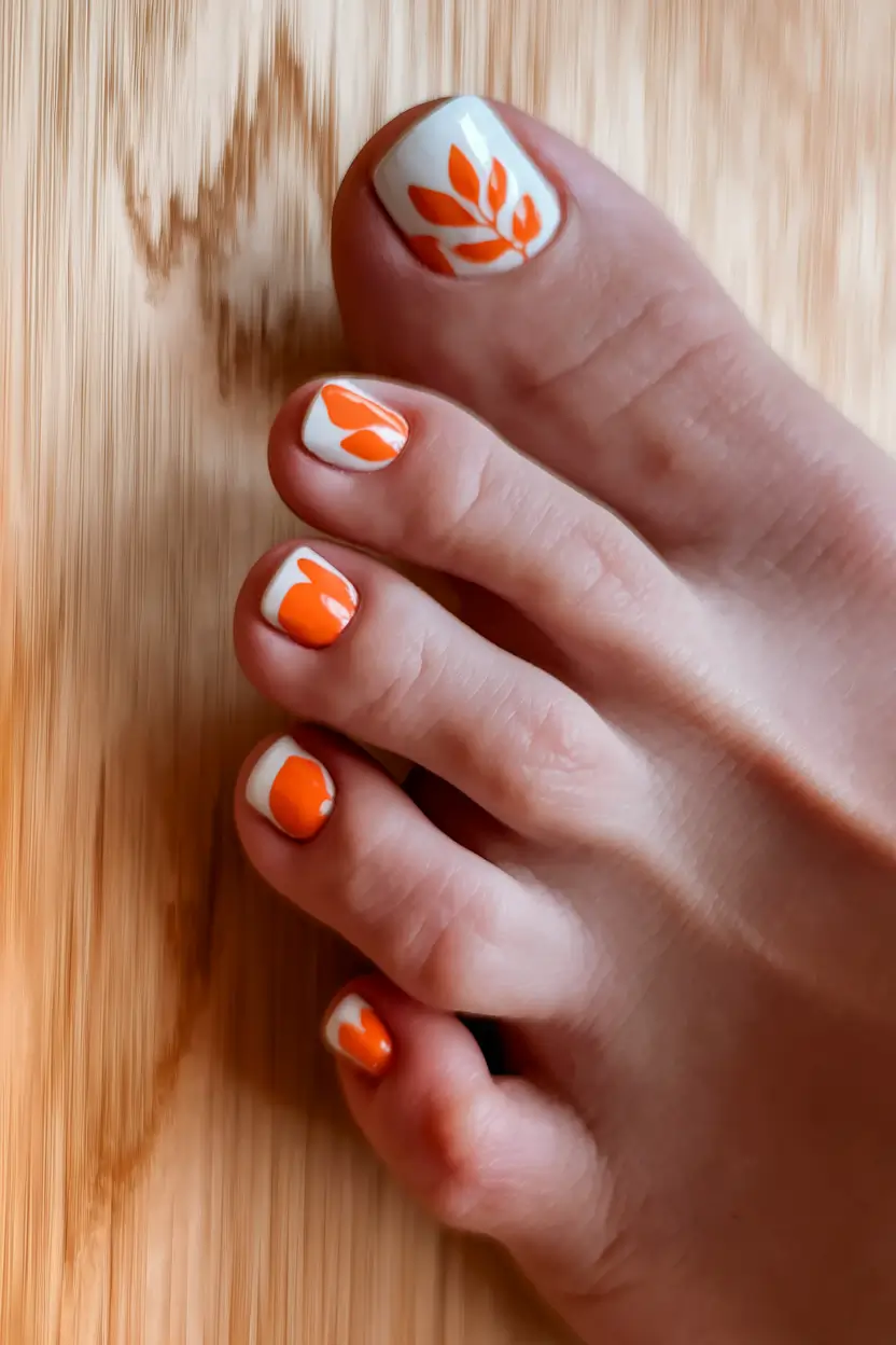 september toe nails designs White and Orange Botanical Whimsy