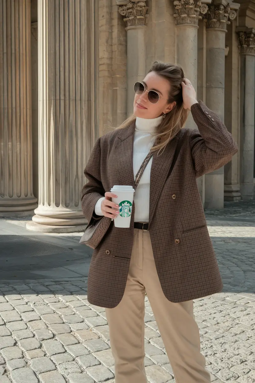 trendy fall outfits ideas 2025 Oversized Blazer with Neutrals