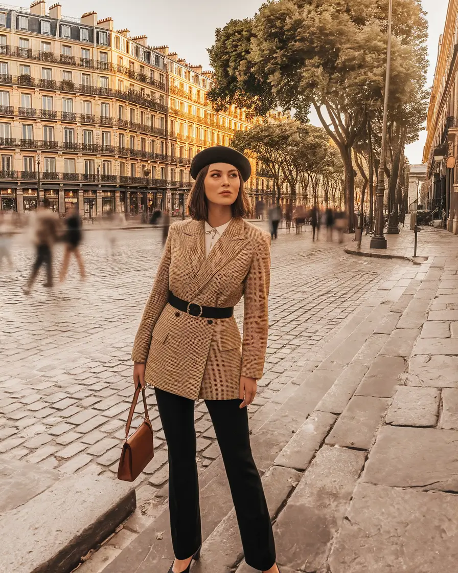 trendy fall outfits ideas 2025 Parisian-Inspired Belted Blazer