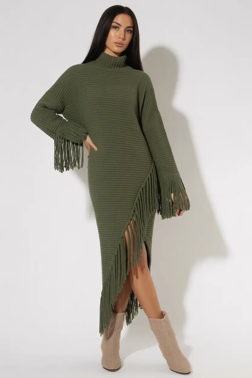 birthday outfit inspiration winter 2025 2026 Olive Knit with Fringe Drama