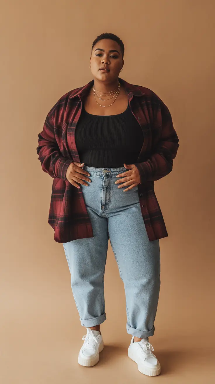 winter capsule wardrobe plus size women Laid-Back Plaid Attitude