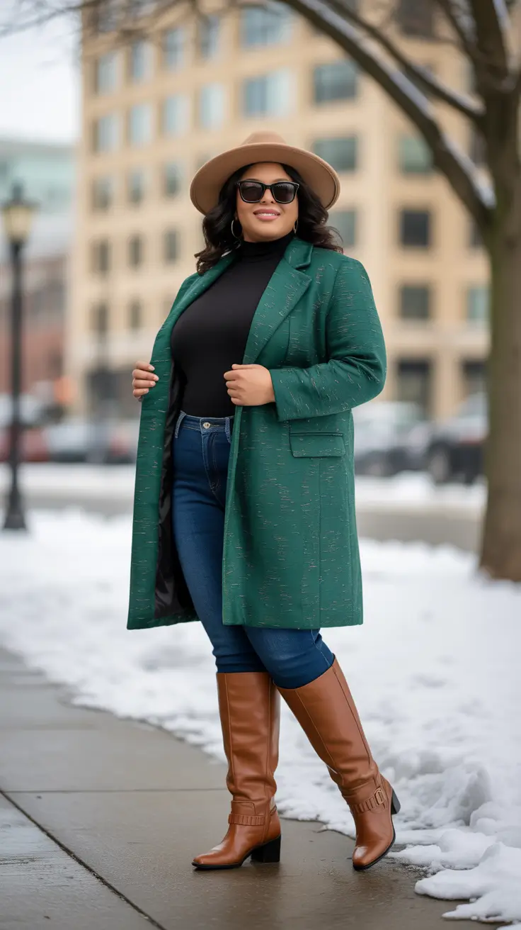 winter capsule wardrobe plus size women Winter Green Power Look