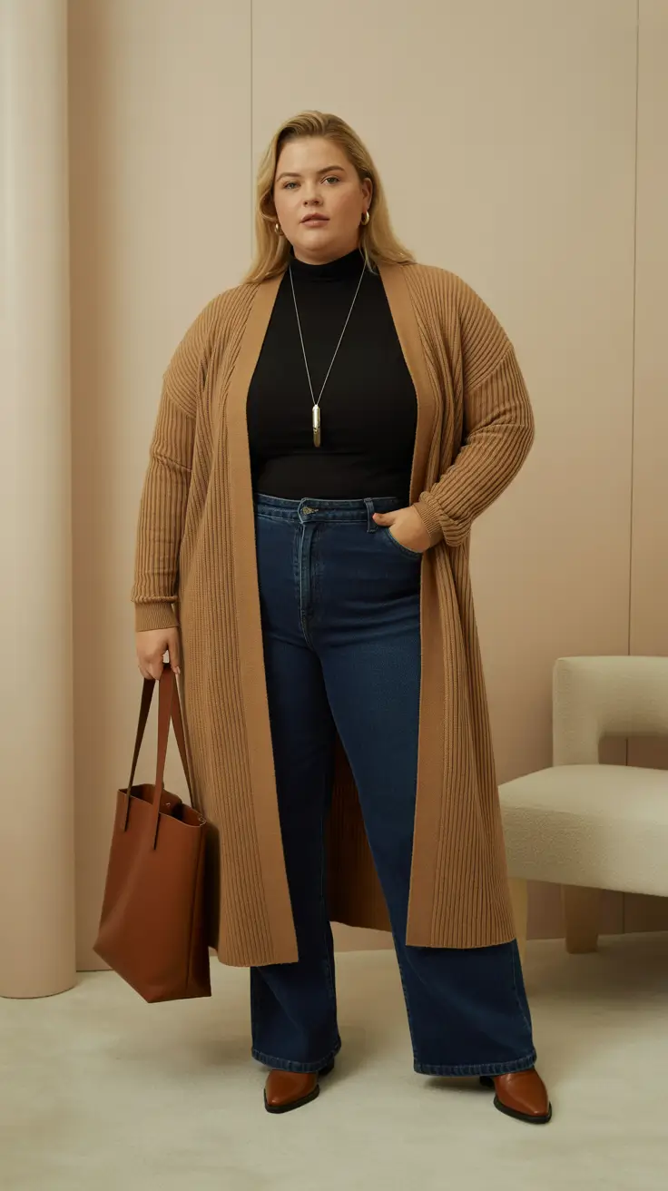 winter capsule wardrobe plus size women Camel Longline Ease