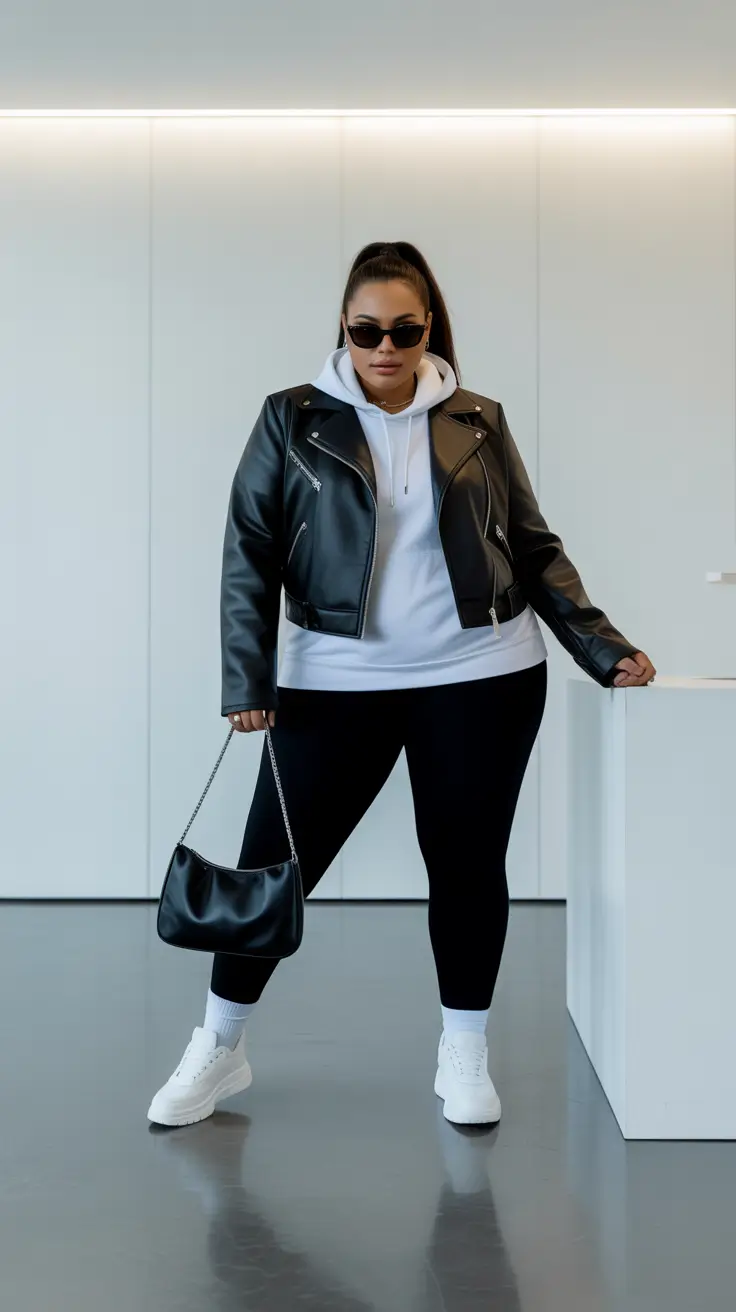 winter capsule wardrobe plus size women Sporty Leather Edge