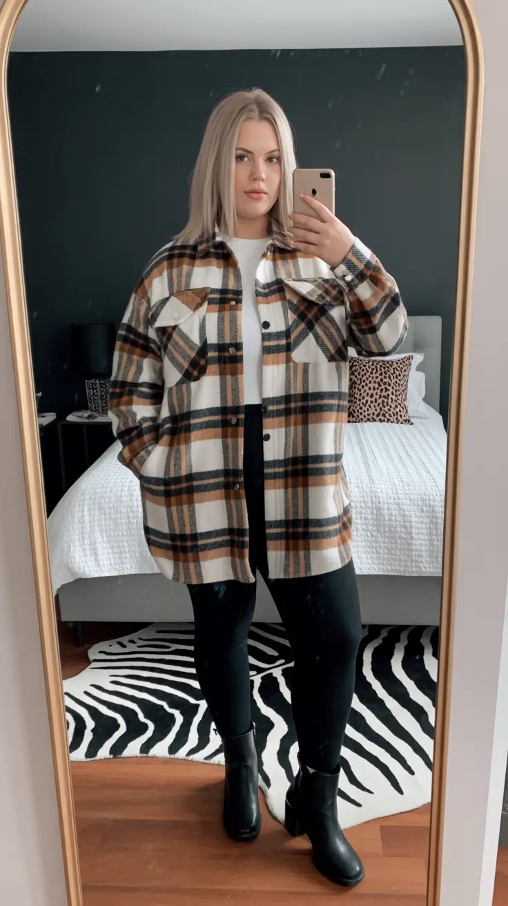 winter capsule wardrobe plus size women Cozy Check Layers