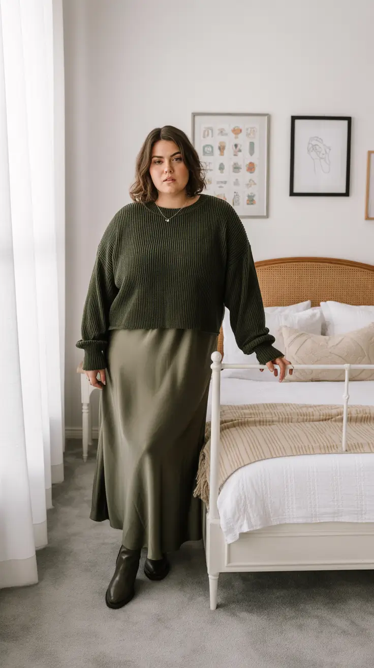 winter capsule wardrobe plus size women Olive Monochrome Elegance