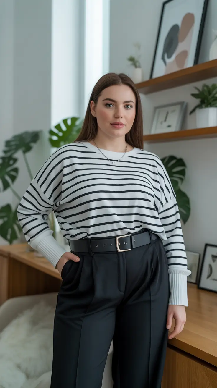 winter capsule wardrobe plus size women Stripes with Structure