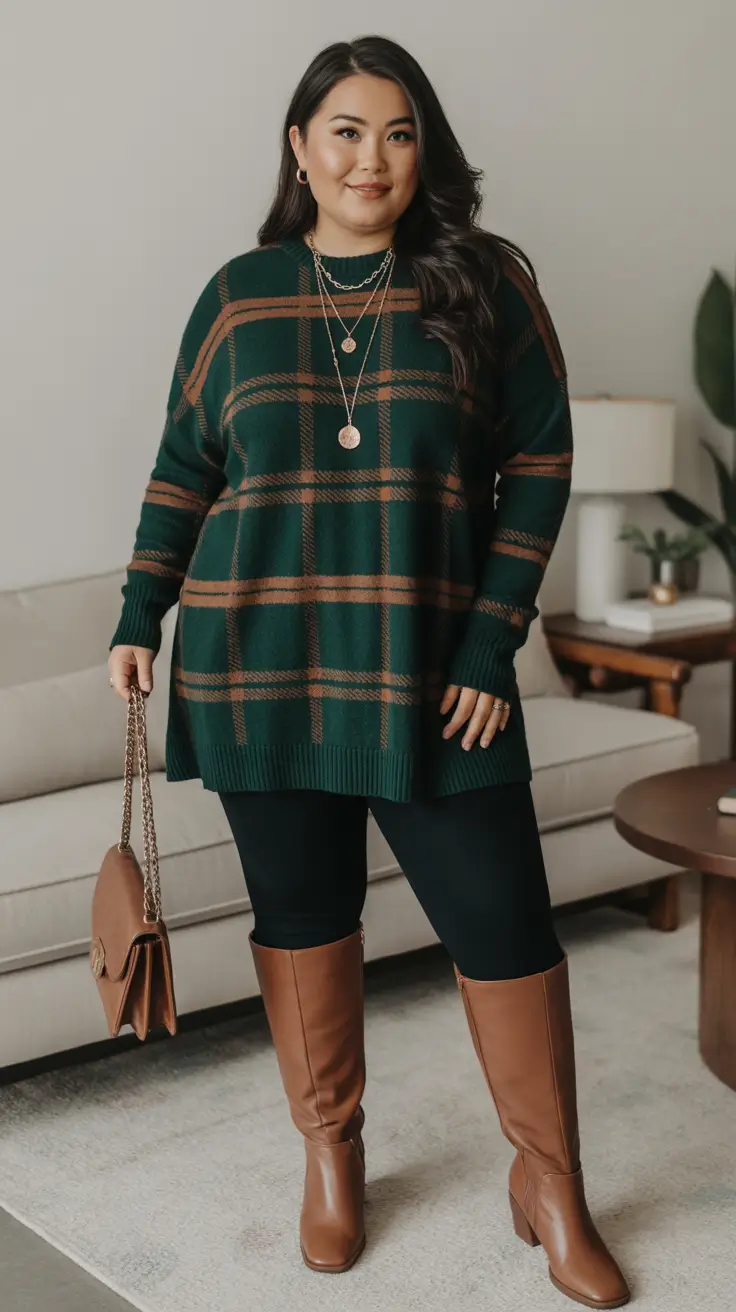 winter capsule wardrobe plus size women Classic Green Check Warmth