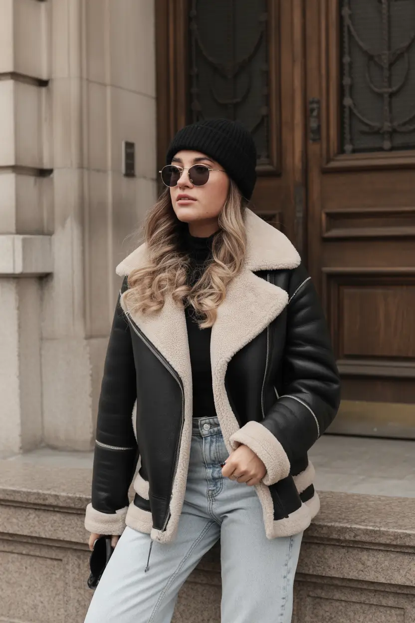 casual winter outfits Shearling Edge