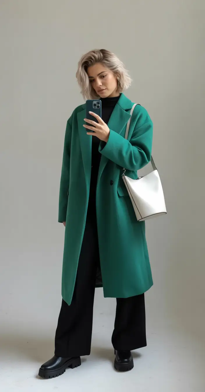 casual winter outfits Green Statement Coat