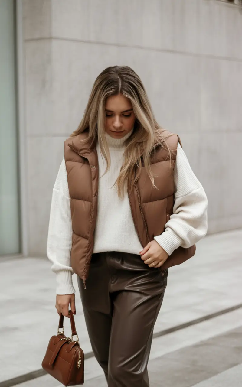 casual winter outfits Puffer Vest Chic