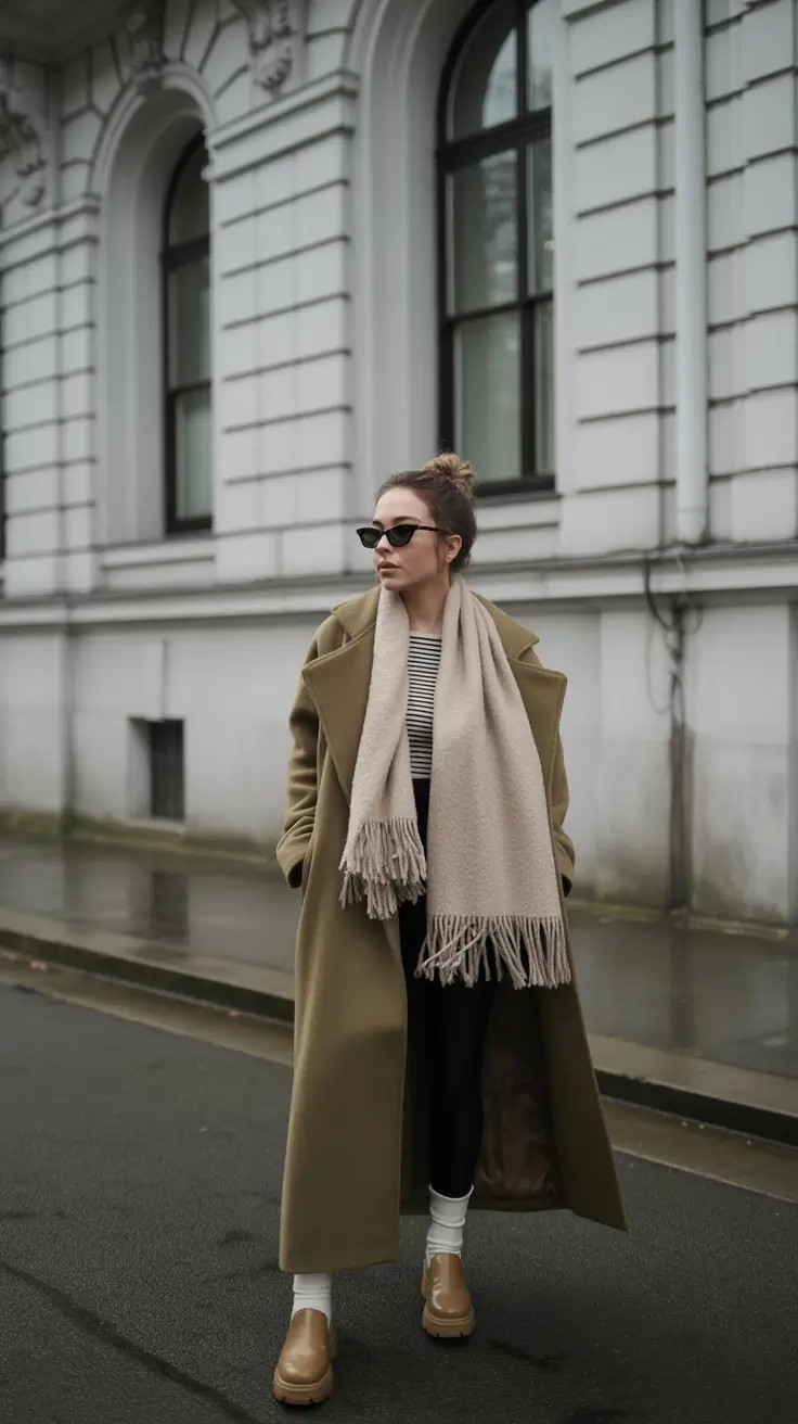 casual winter outfits Olive Coat Sophistication