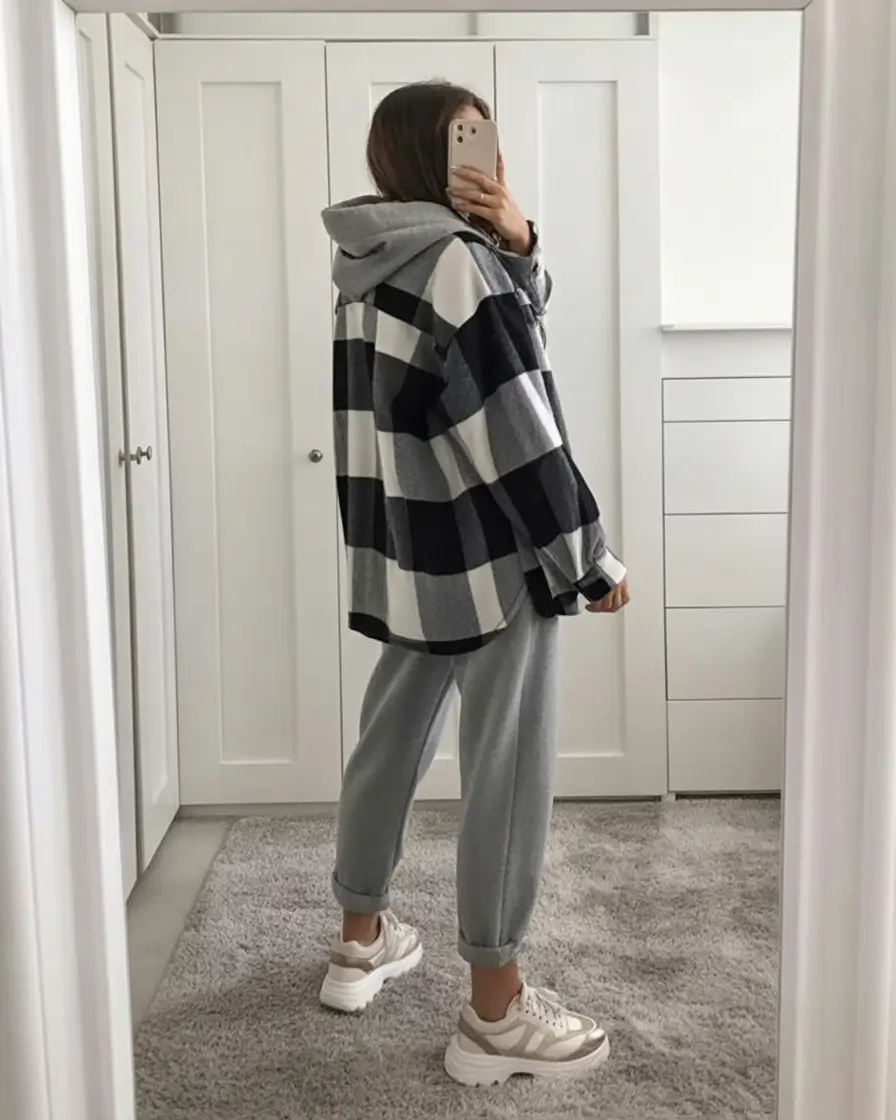 casual winter outfits Laid-Back Plaid Layers