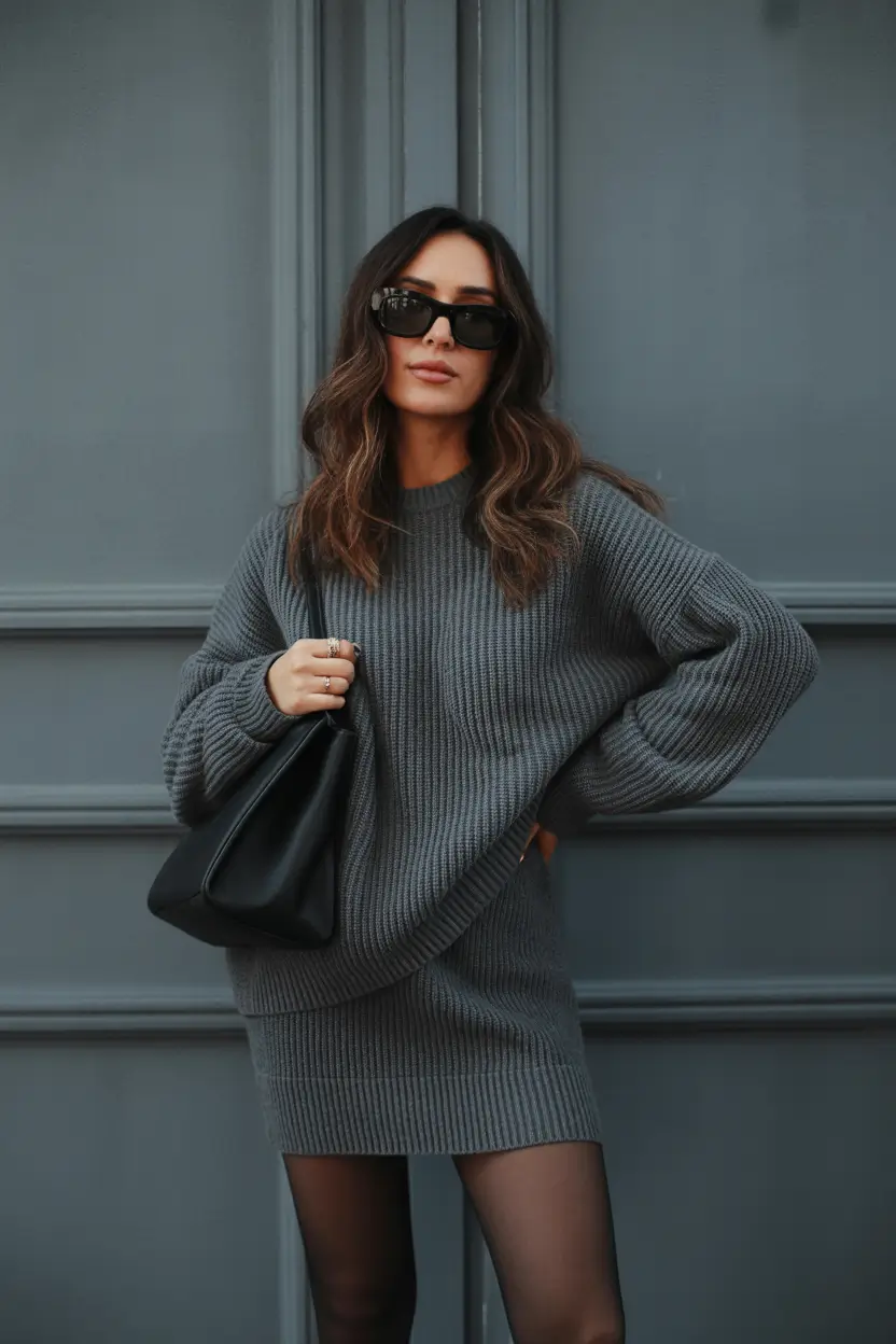 chic outfits for winter 2025-2026 Monochrome Charcoal Knit