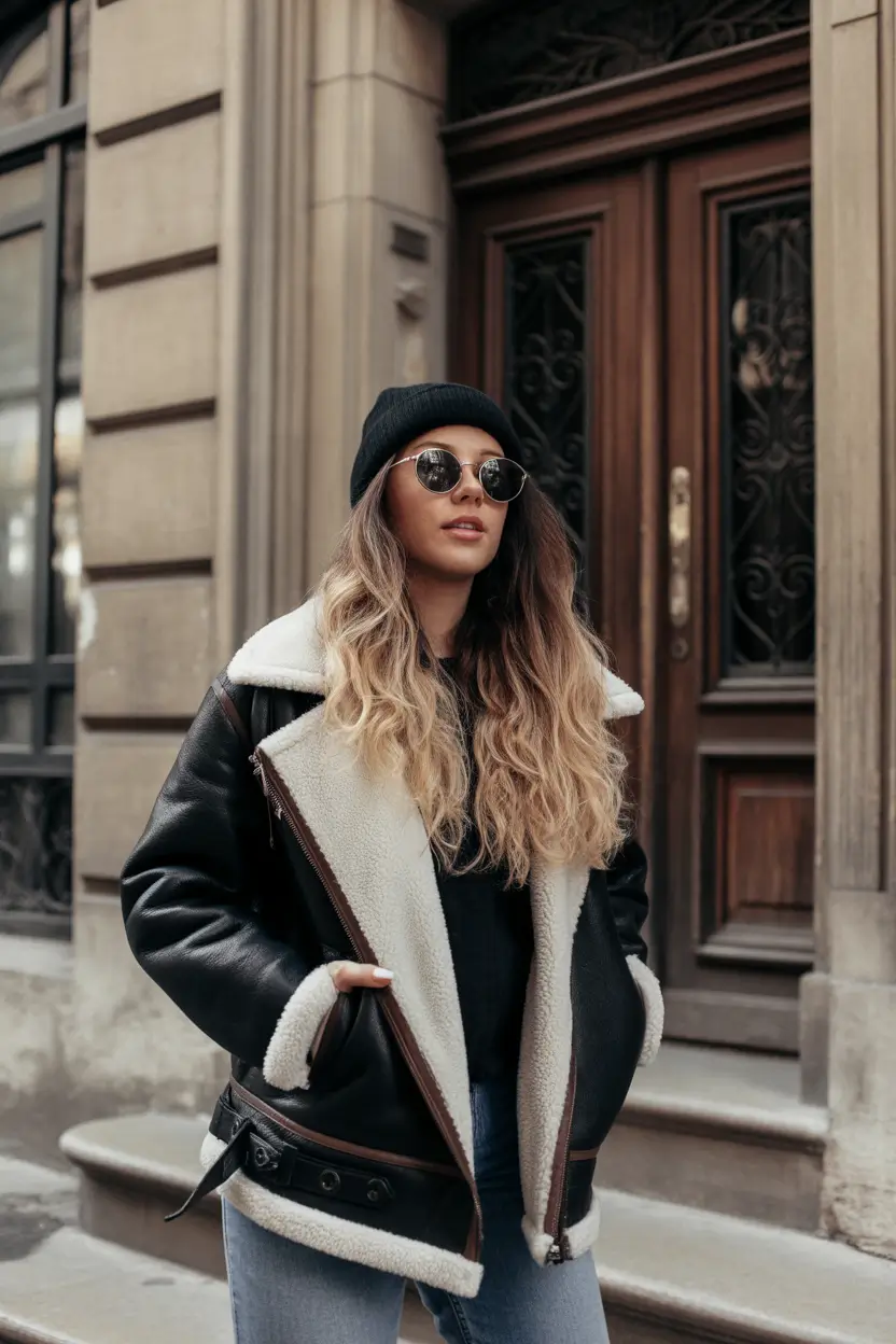 chic outfits for winter 2025-2026 Classic Shearling Cool