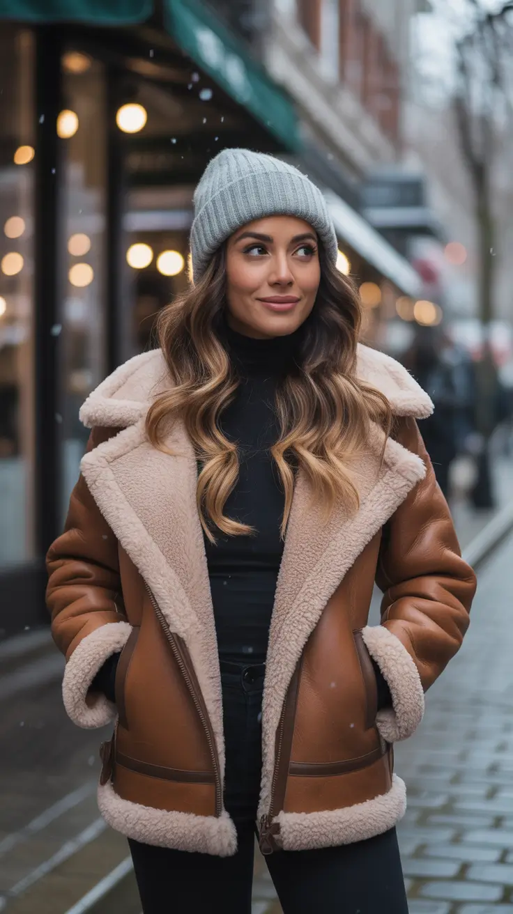 chic outfits for winter 2025-2026 Shearling City Chic