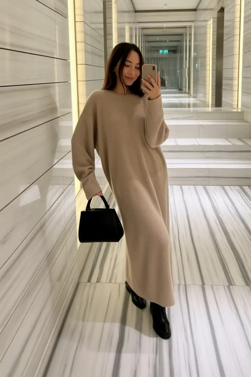 chic outfits for winter 2025-2026 Minimalist Cashmere Dress
