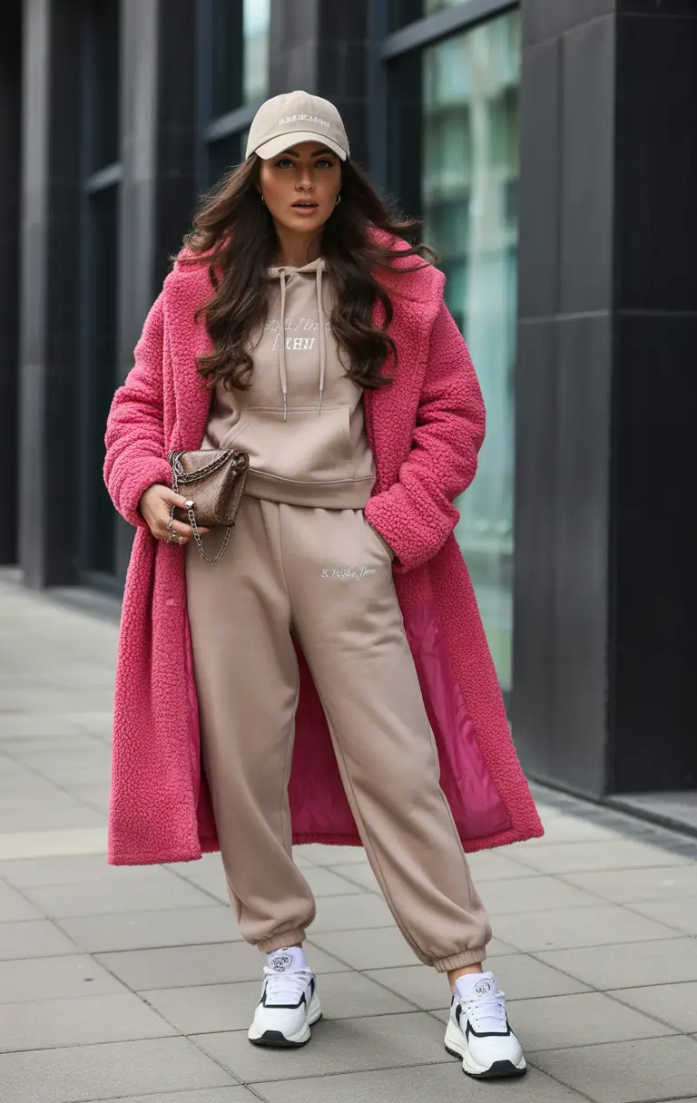 comfy winter outfits lazy days pink teddy
