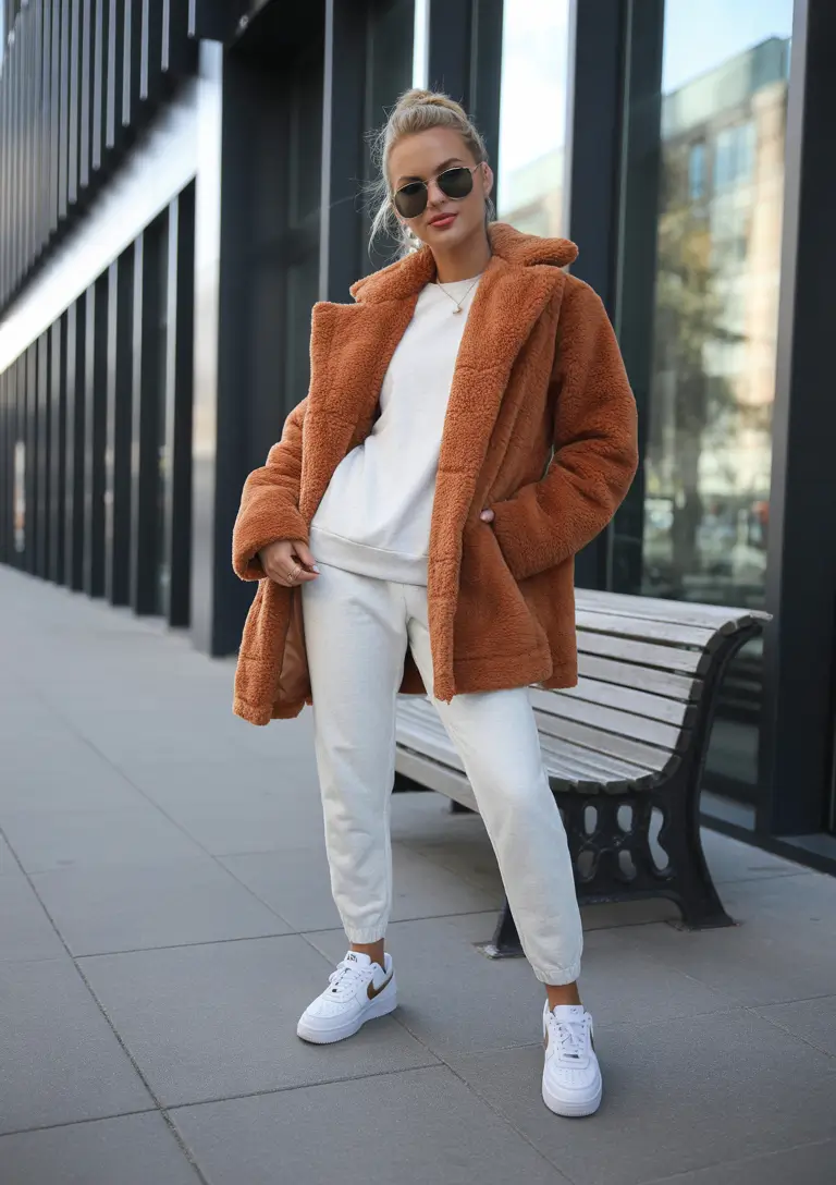 comfy winter outfits lazy days teddy contrast