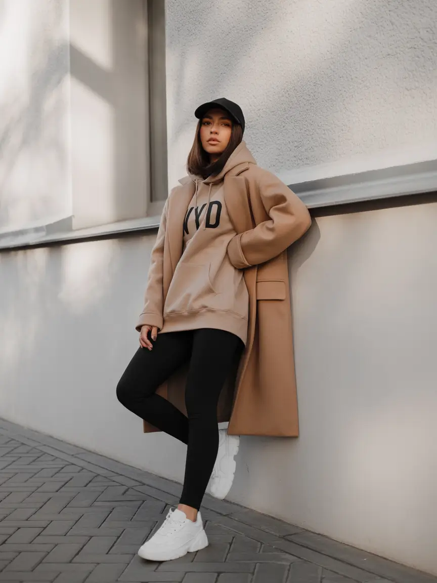 comfy winter outfits leggings neutral layers