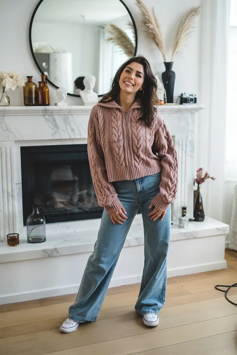 Cozy outfit Wear October Playful Knit and Denim Ease