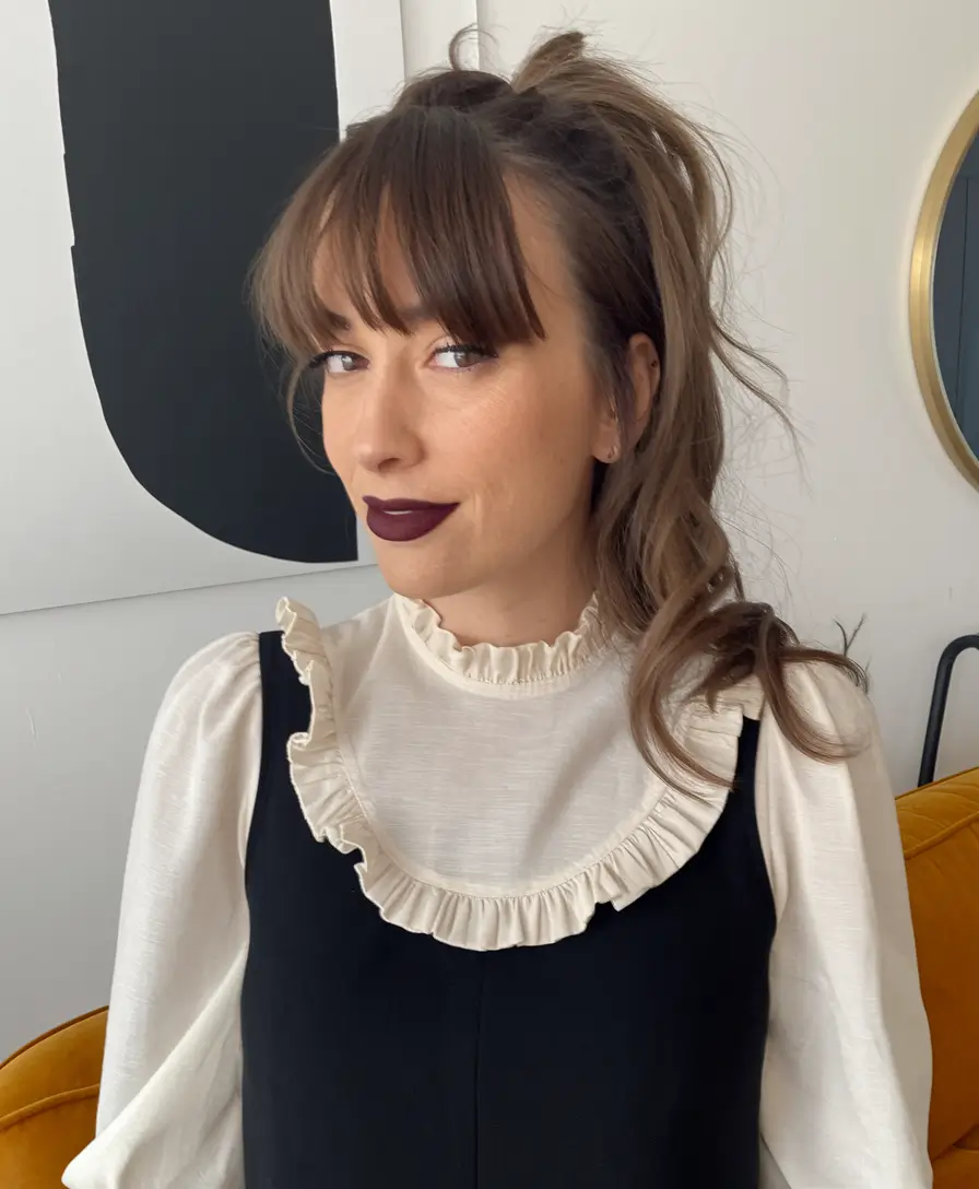Cute Winter Hairstyles for School Updo Ponytail with Bangs