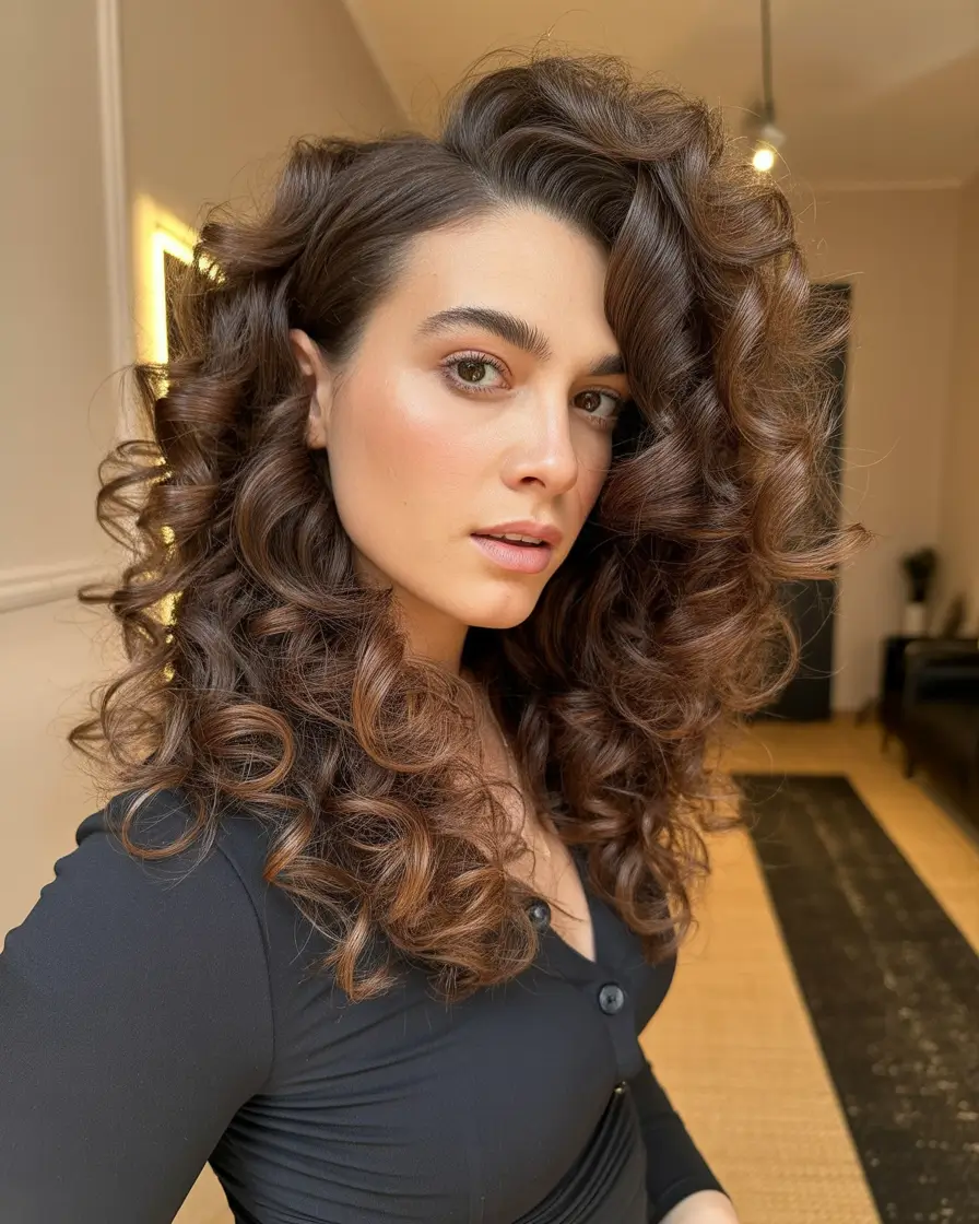 Cute Winter Hairstyles for Long Hair Bouncy Curls