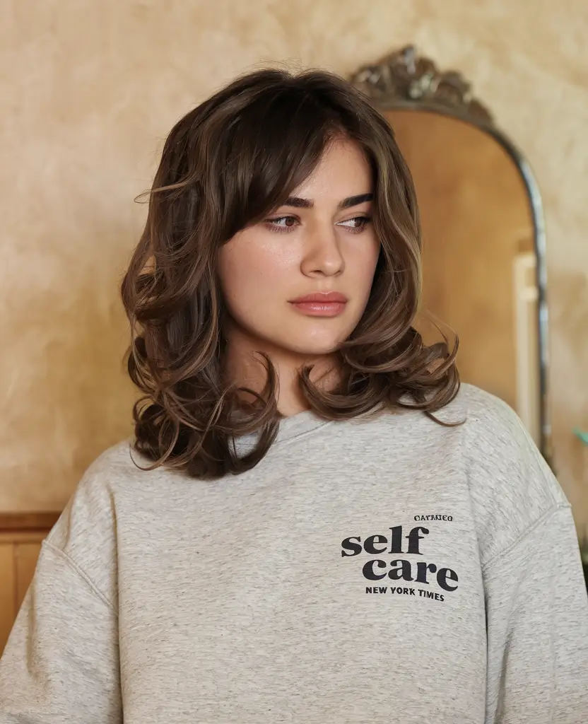Cute Winter Hairstyles Curly Hair Curtain Bangs
