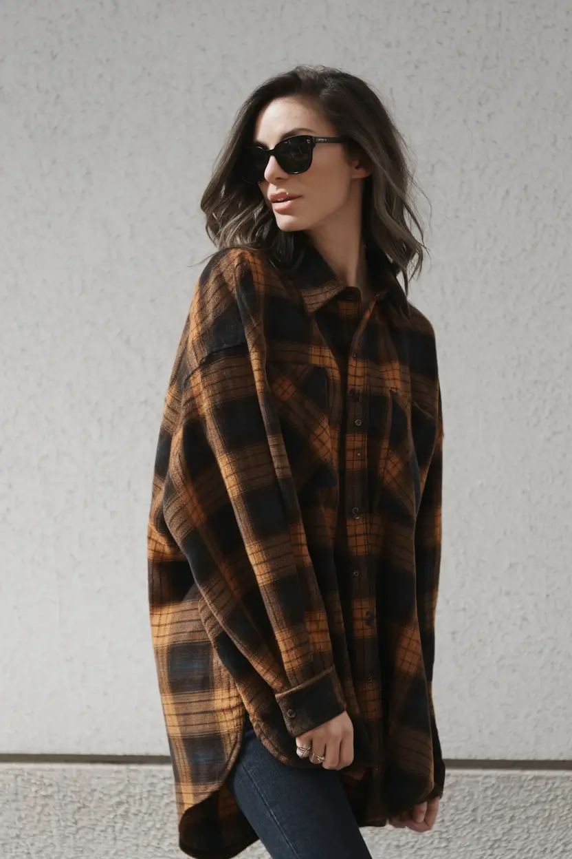 early winter outfits casual Plaid Oversized Charm