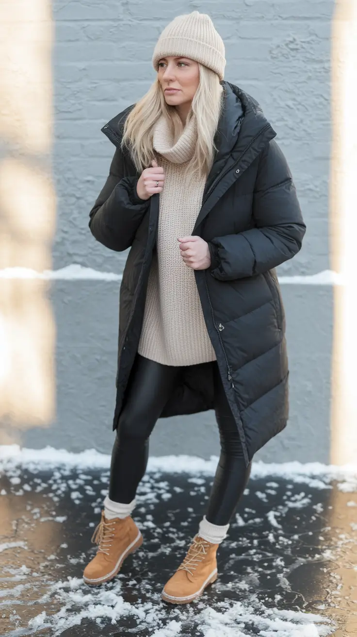 early winter outfits casual Black Puffer Practicality