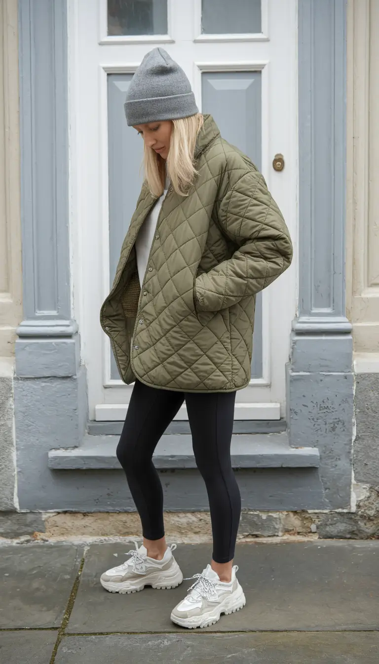 early winter outfits korean Sporty Quilted Comfort
