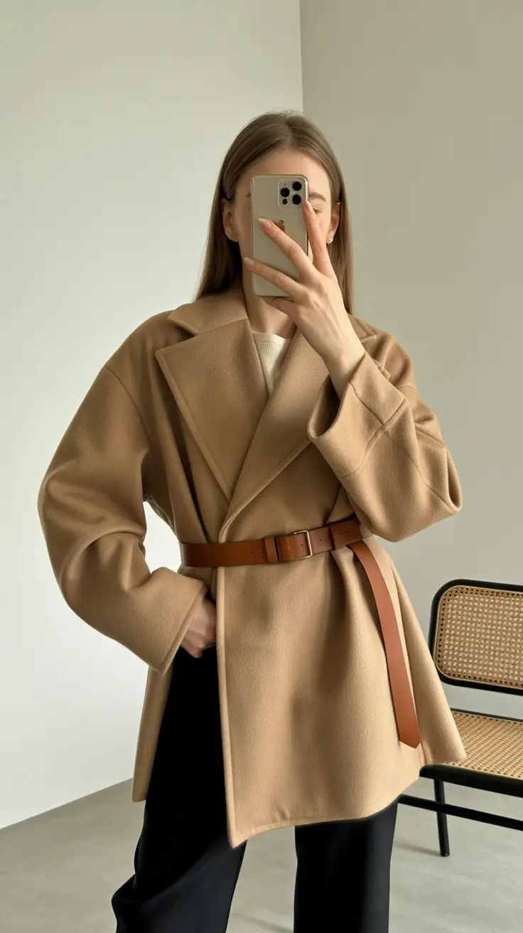 cozy winter outfits Modern Camel Belted Coat