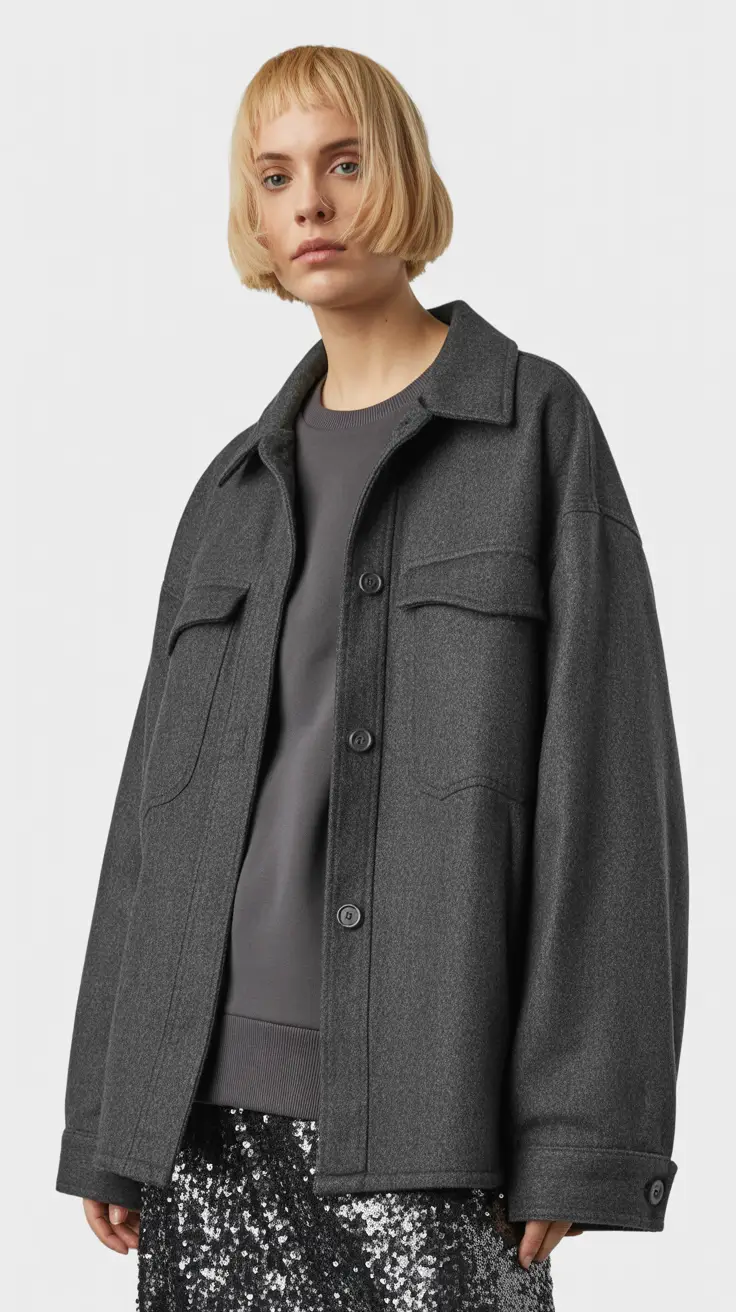 cozy winter outfits Charcoal Oversized Wool Jacket
