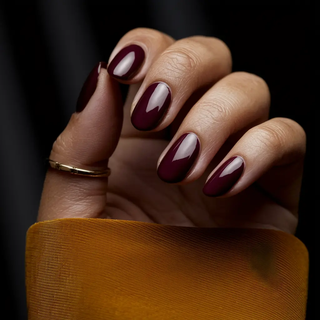 fall nail colors for brown skin short 2025 Midnight Berry Glow