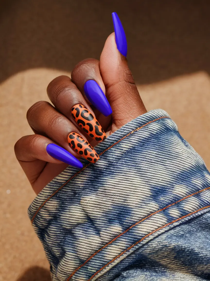 fall nail colors for brown skin almond 2025 Electric Blue Safari