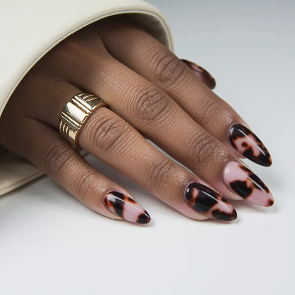 fall nail colors for brown skin almond 2025 Tortoiseshell Luxe