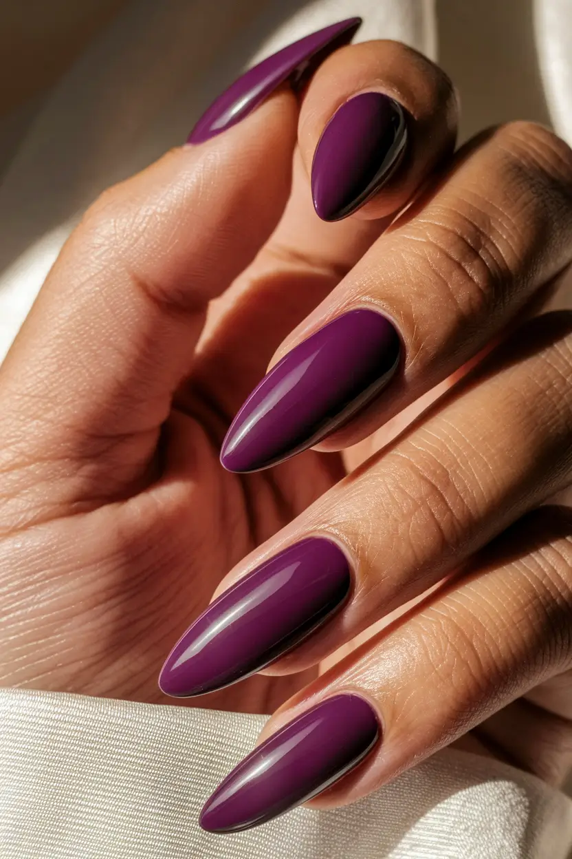 fall nail colors for brown skin almond 2025 Plum Velvet Drama