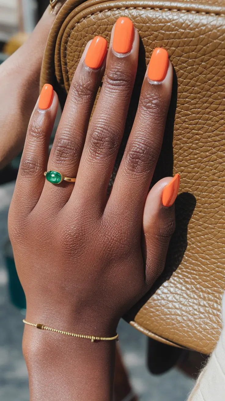 fall nail colors for brown skin short 2025 Vivid Tangerine Pop