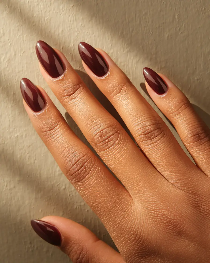 fall nail colors for brown skin almond 2025 Wine Glow Elegance