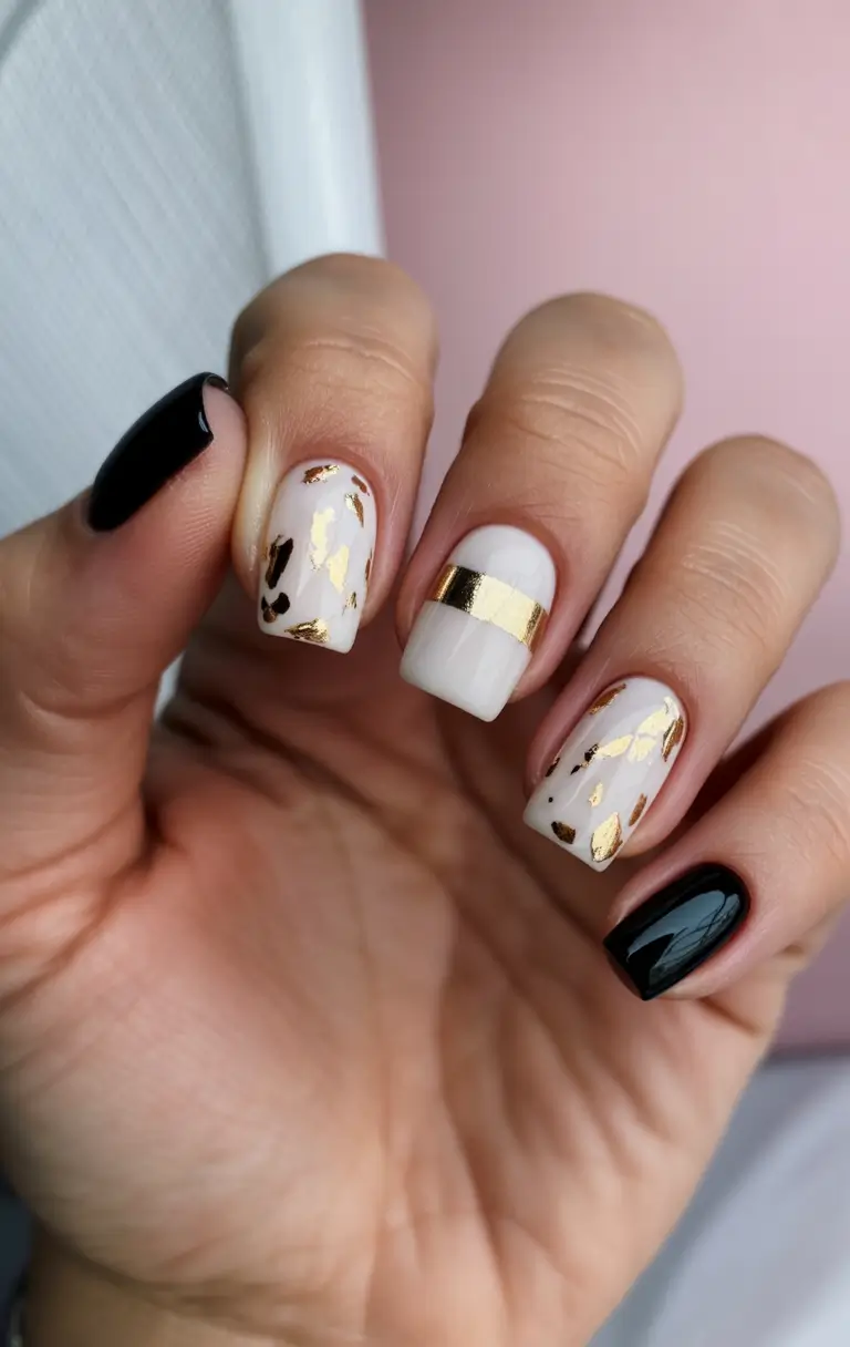 november nail design ideas short Black & Gold Luxe