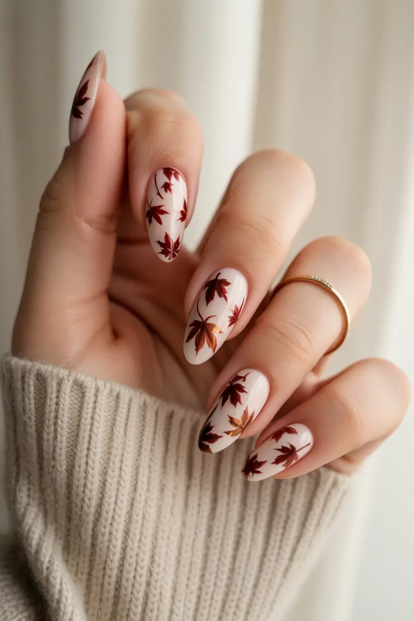 november nail design ideas Falling Leaves