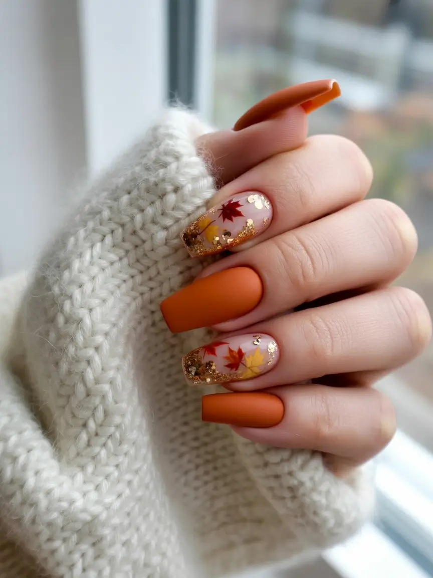 nail design november 2025 Golden Maple Glow