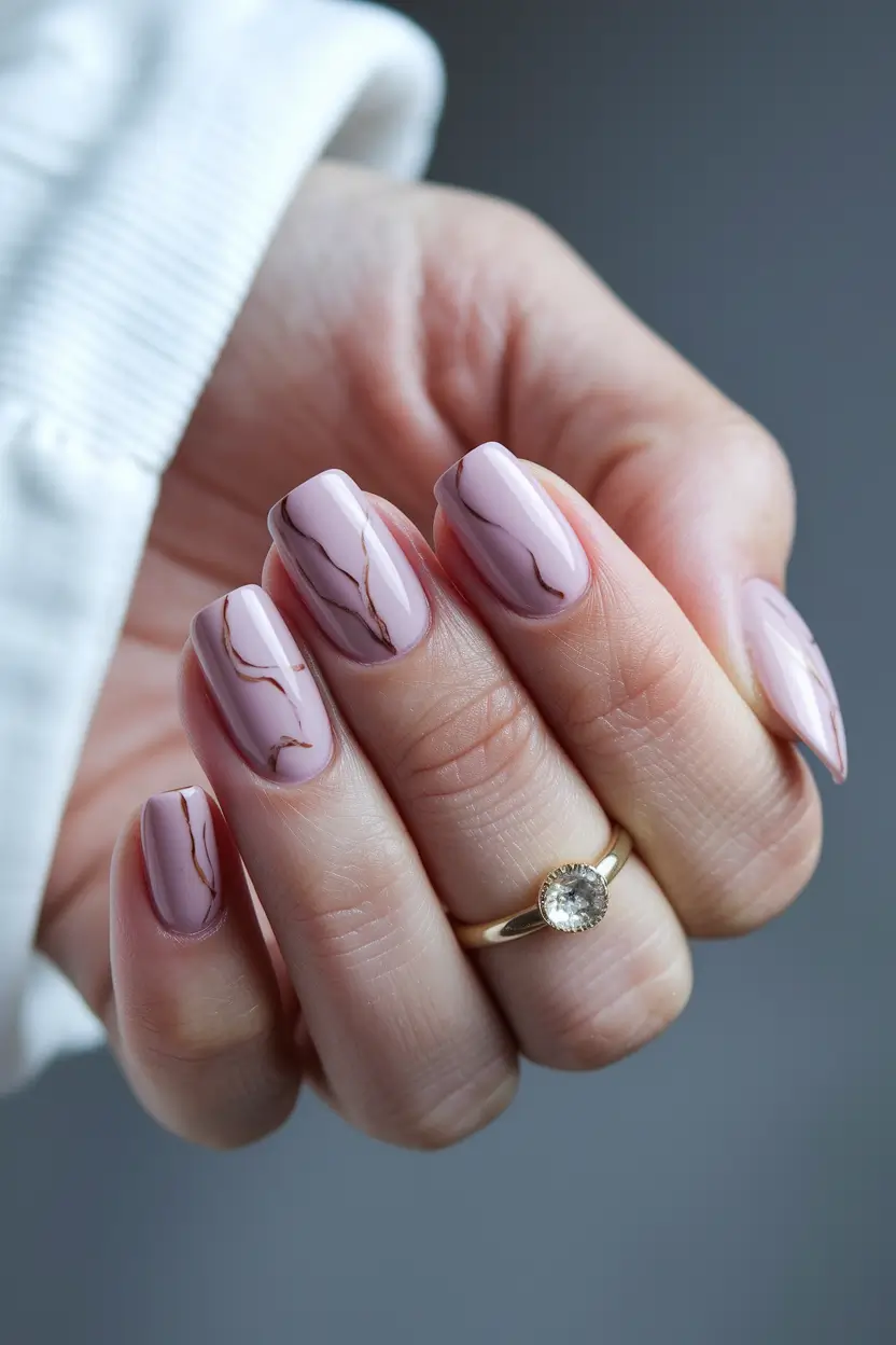 Fall Nail design Blush Marble with Subtle Veins