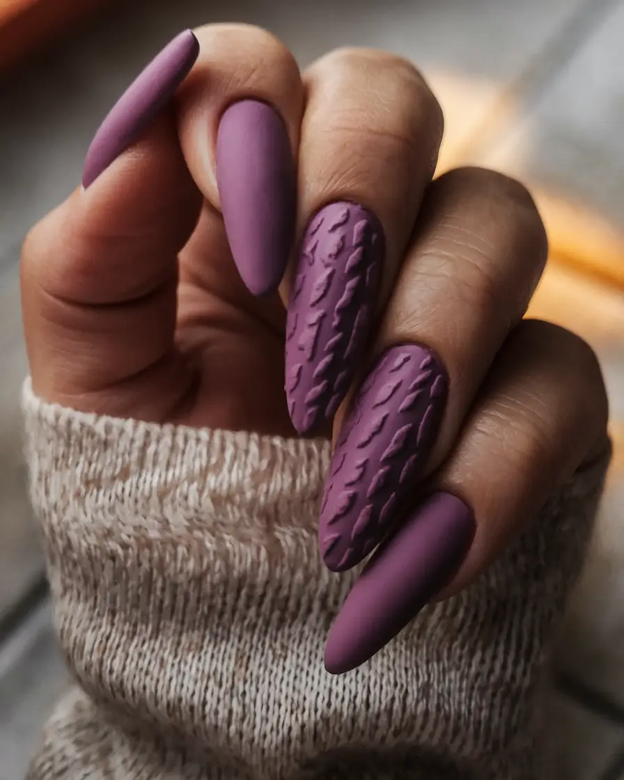 Fall Nail design Knit-Texture Matte in Mauve