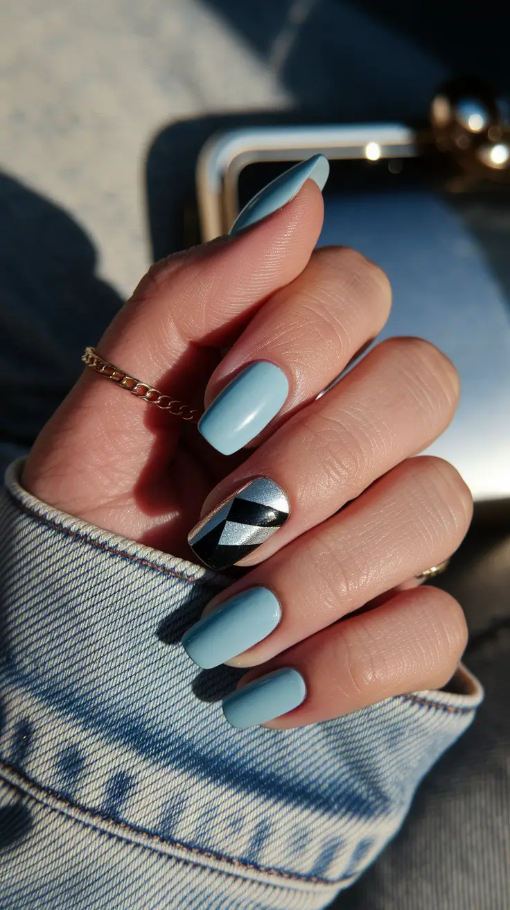 Fall Nail design Sky Blue with Graphic Accent