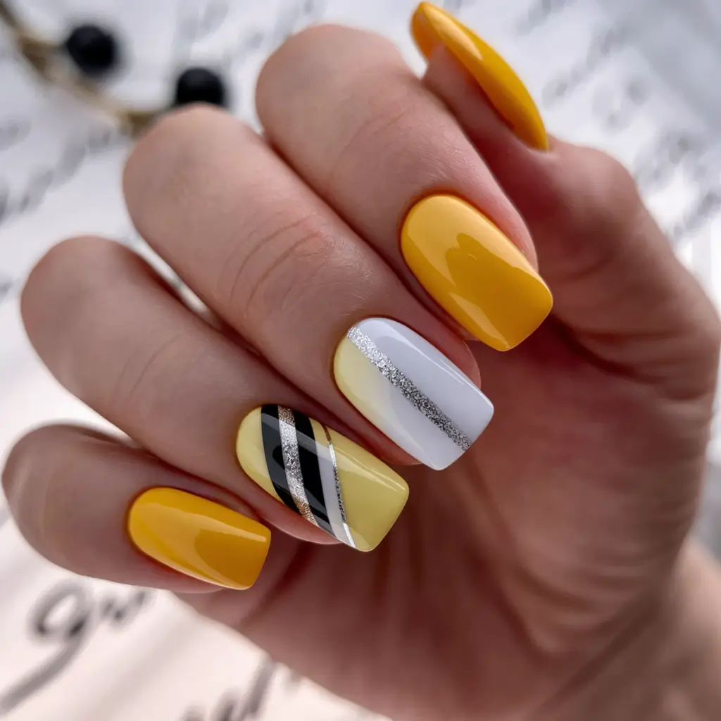 Fall Nail design Bold Sunshine Meets Graphic Lines
