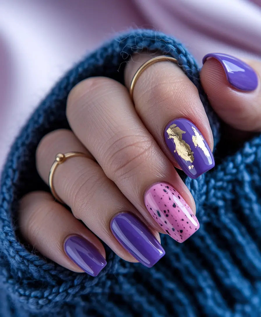 Fall Nail design Dark Purple Drama with Playful Contrast