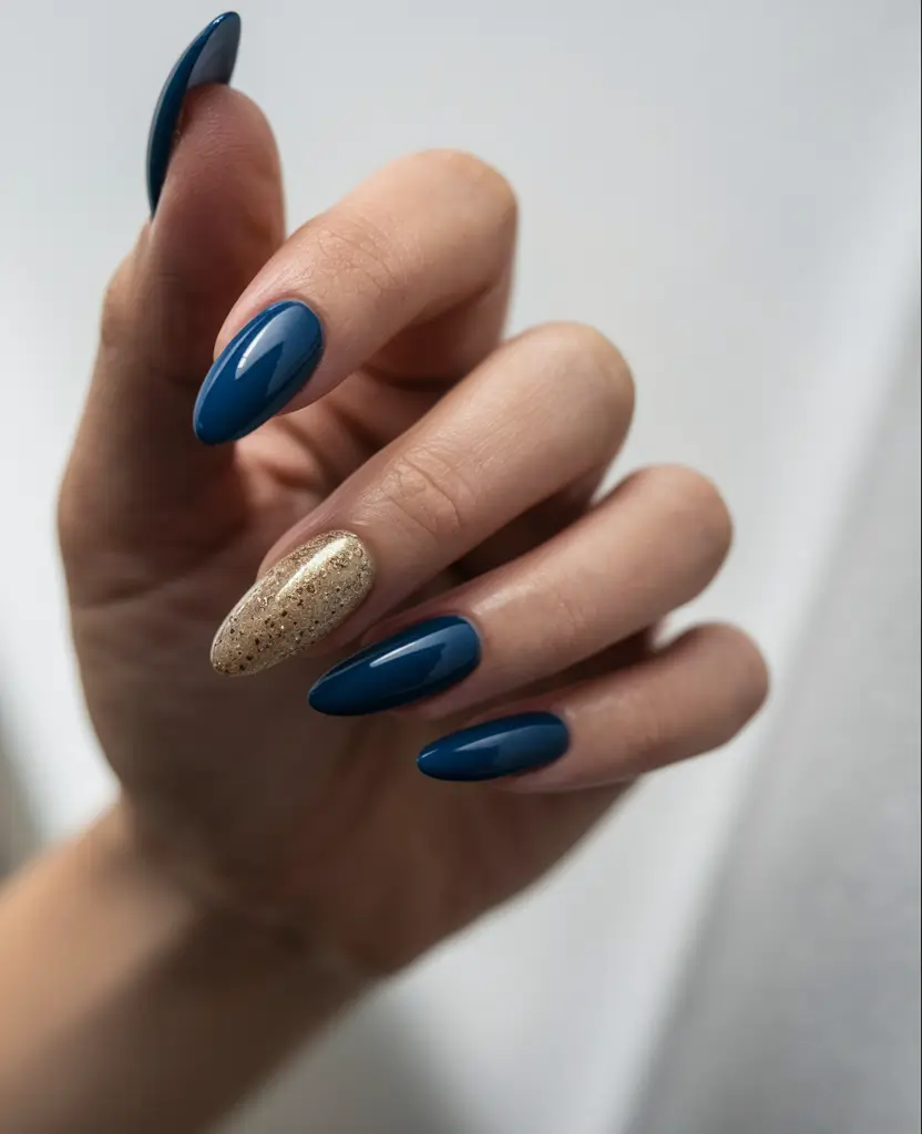 fall nails 2025 color trends Navy and Gold Statement